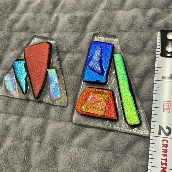Set of 4 Modern Fused Glass Pendants – Bold Abstract Art with Iridescent Sparkle - Picture 7 of 17